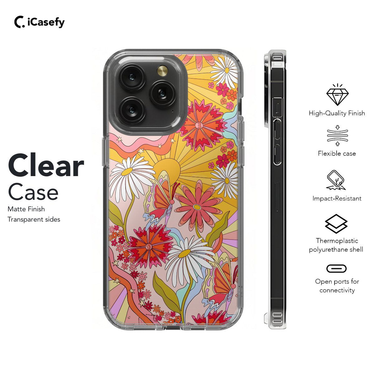 Retro Groovy Hippie Floral Rainbow Trippy Phone Case iPhone Samsung Pixel & More #148 - Image 6