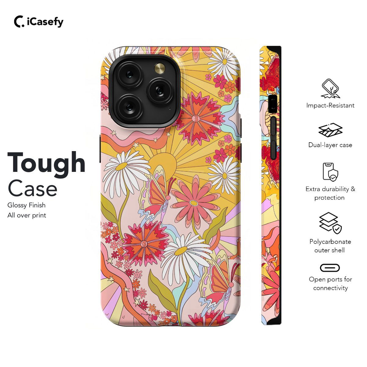 Retro Groovy Hippie Floral Rainbow Trippy Phone Case iPhone Samsung Pixel & More #148 - Image 7