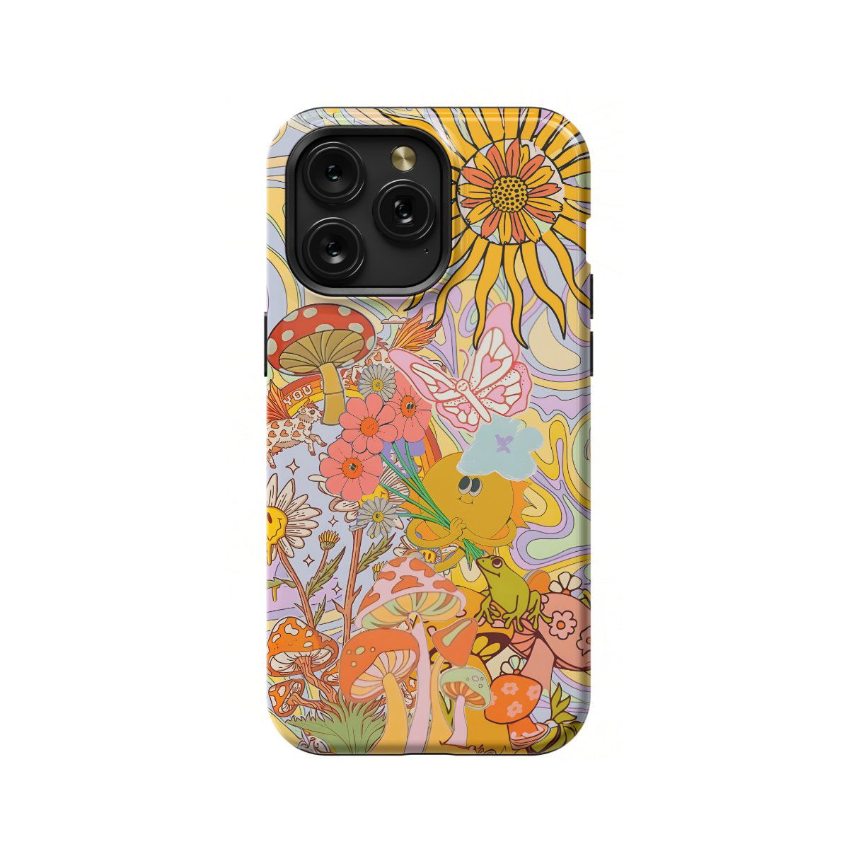 Retro Groovy Hippie Floral Rainbow Trippy Phone Case iPhone Samsung Pixel & More #290 - Image 1