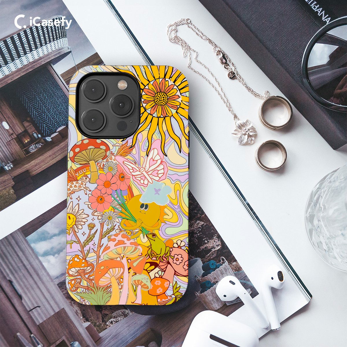 Retro Groovy Hippie Floral Rainbow Trippy Phone Case iPhone Samsung Pixel & More #290 - Image 3