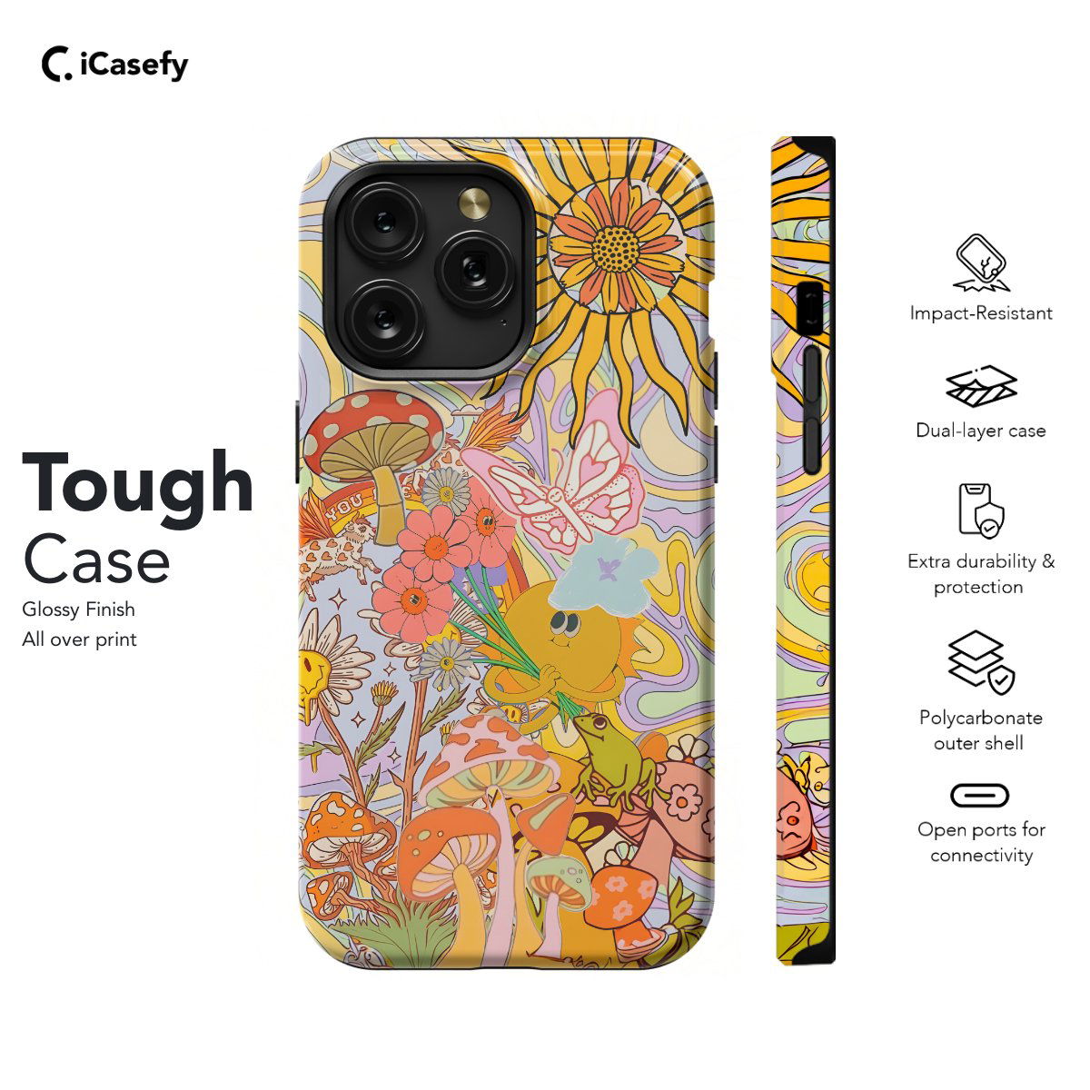 Retro Groovy Hippie Floral Rainbow Trippy Phone Case iPhone Samsung Pixel & More #290 - Image 5