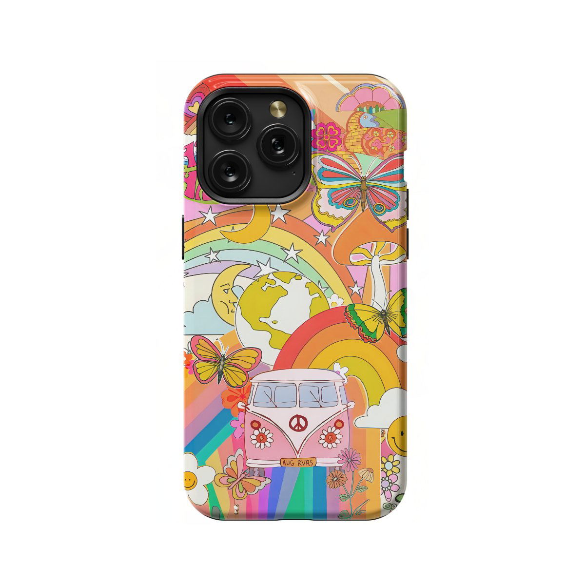 Retro Groovy Hippie Floral Rainbow Trippy Phone Case iPhone Samsung Pixel & More #329 - Image 1