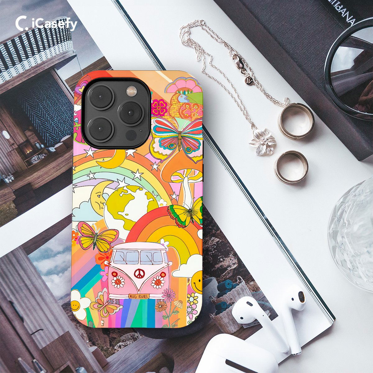 Retro Groovy Hippie Floral Rainbow Trippy Phone Case iPhone Samsung Pixel & More #329 - Image 3