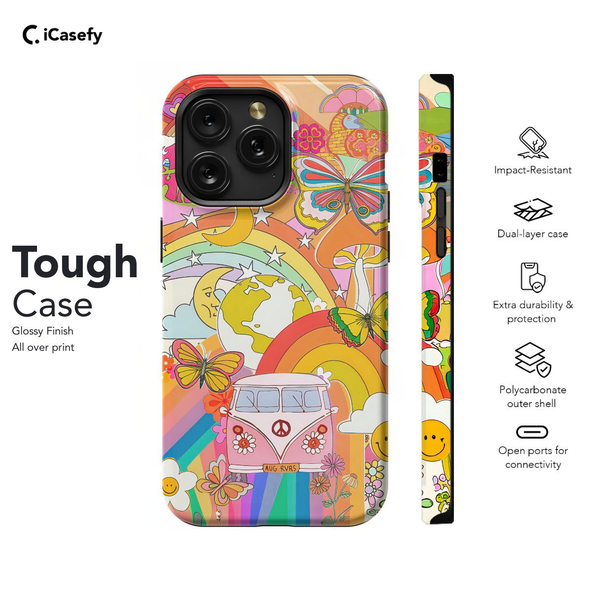 Retro Groovy Hippie Floral Rainbow Trippy Phone Case iPhone Samsung Pixel & More #329 - Image 5