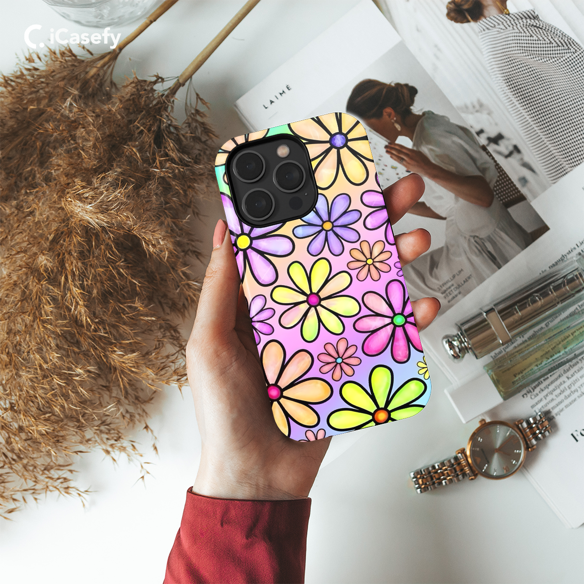 Retro Groovy Hippie Floral Rainbow Trippy Phone Case iPhone Samsung Pixel & More 399 - Image 2