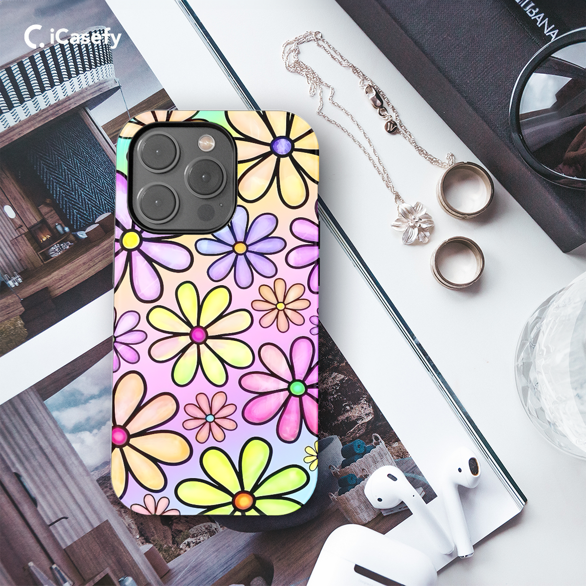 Retro Groovy Hippie Floral Rainbow Trippy Phone Case iPhone Samsung Pixel & More 399 - Image 3