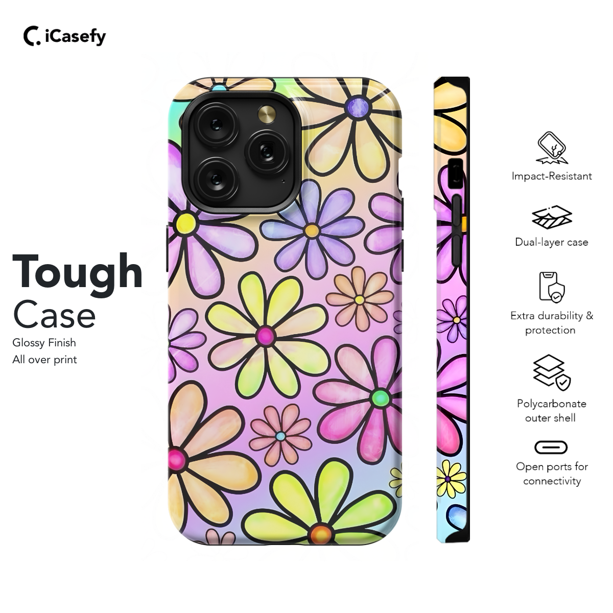 Retro Groovy Hippie Floral Rainbow Trippy Phone Case iPhone Samsung Pixel & More 399 - Image 5