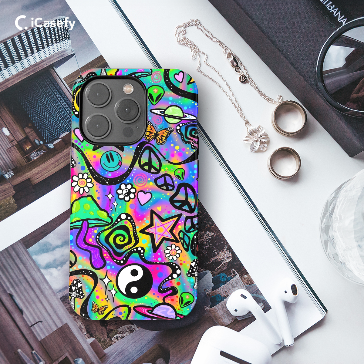 Retro Groovy Hippie Floral Rainbow Trippy Phone Case iPhone Samsung Pixel & More 401 - Image 3