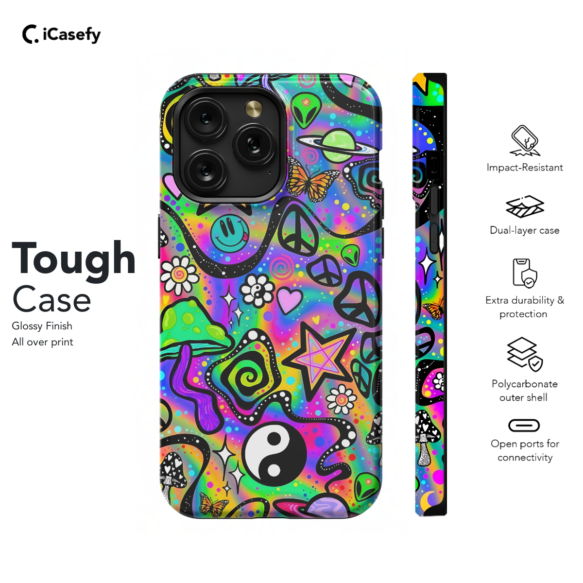 Retro Groovy Hippie Floral Rainbow Trippy Phone Case iPhone Samsung Pixel & More 401 - Image 5