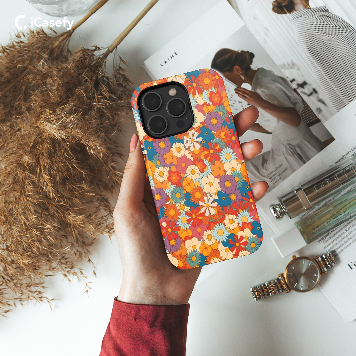 Retro Groovy Hippie Floral Rainbow Trippy Phone Case iPhone Samsung Pixel & More 403 - Image 2