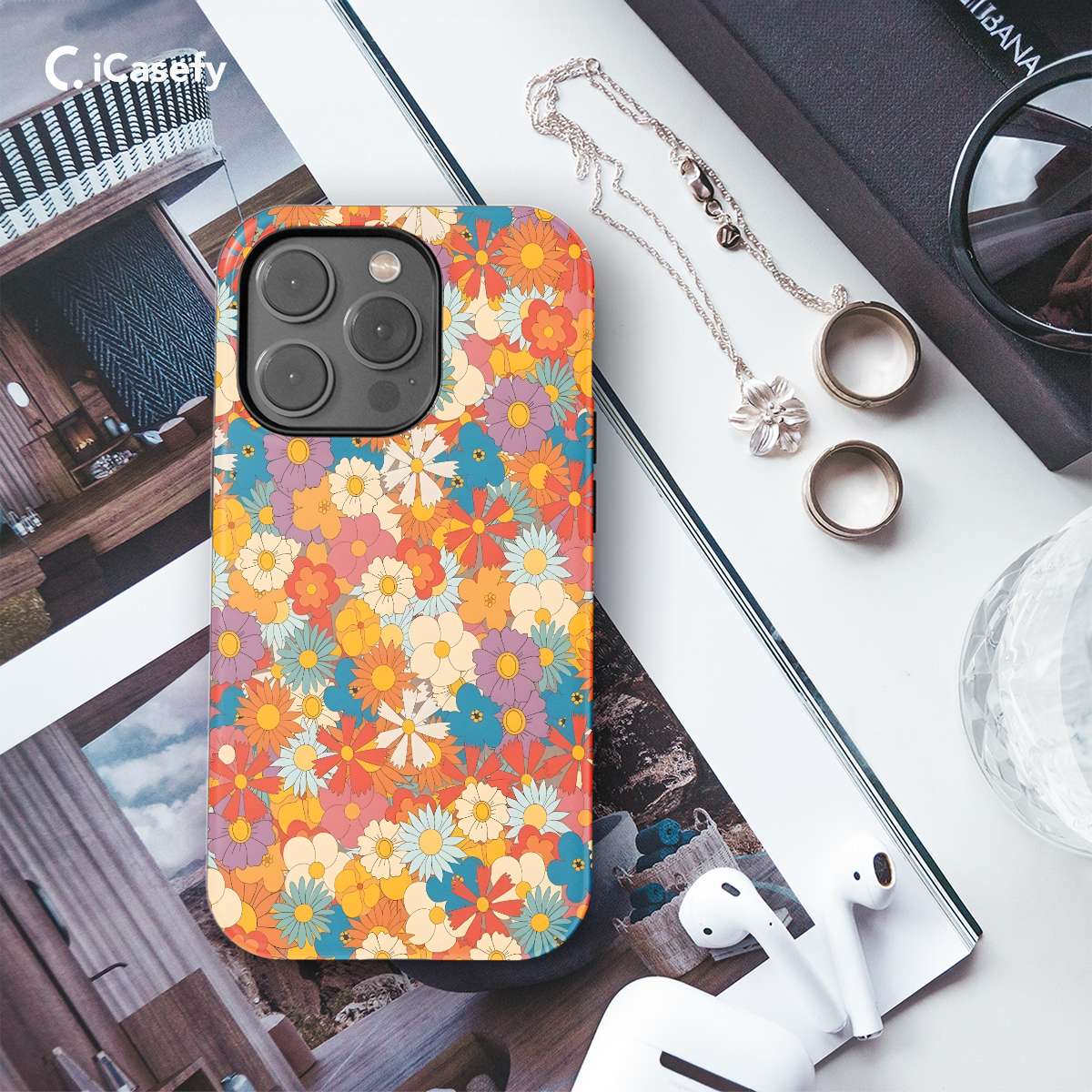 Retro Groovy Hippie Floral Rainbow Trippy Phone Case iPhone Samsung Pixel & More 403 - Image 3