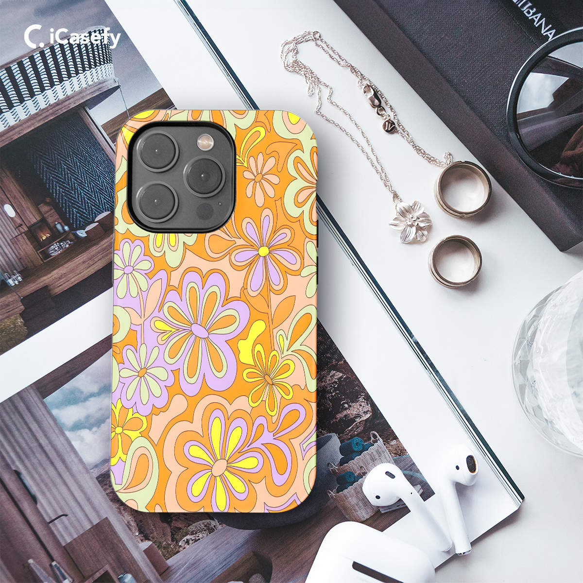 Retro Groovy Hippie Floral Rainbow Trippy Phone Case iPhone Samsung Pixel & More 405 - Image 3