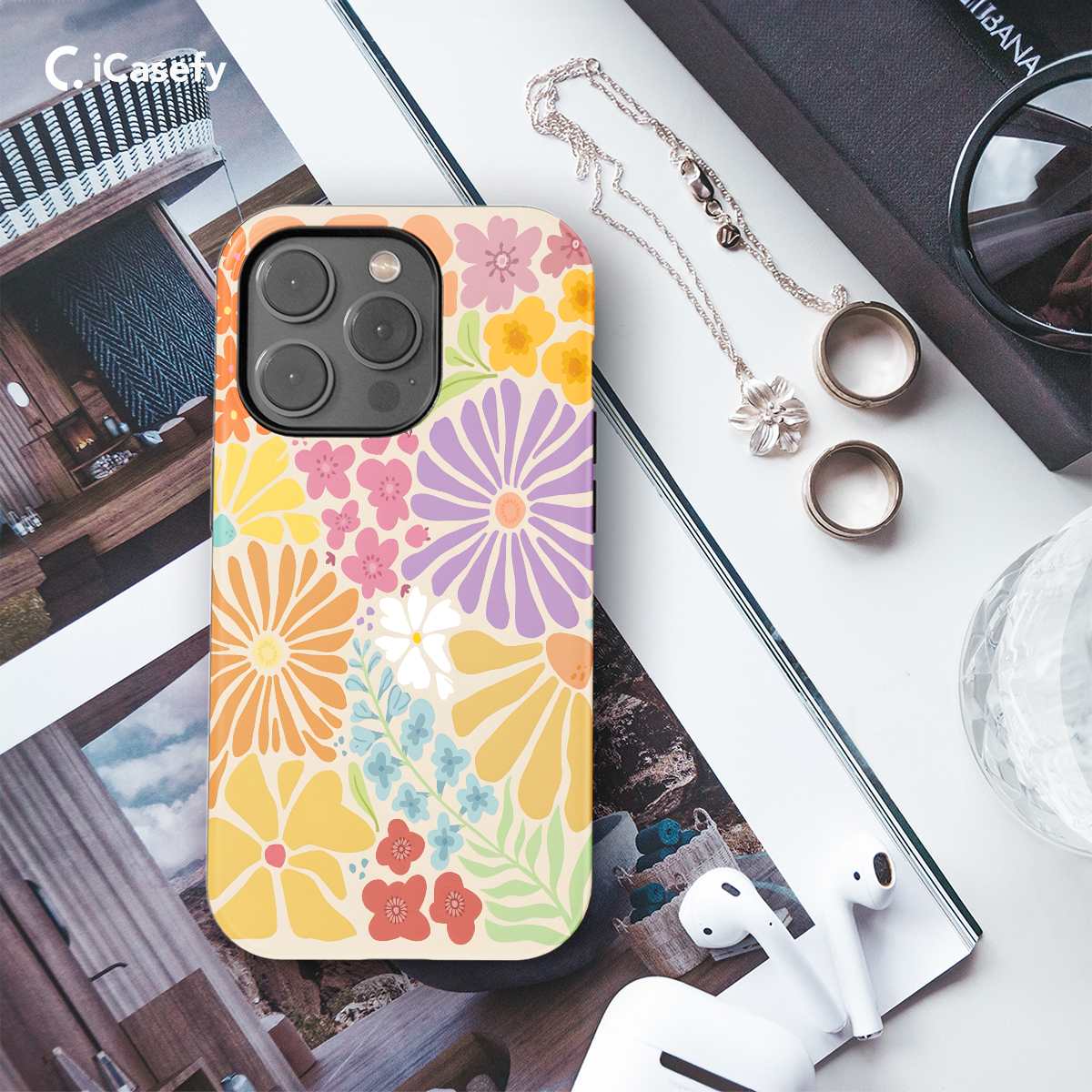 Retro Groovy Hippie Floral Rainbow Trippy Phone Case iPhone Samsung Pixel & More 413 - Image 3