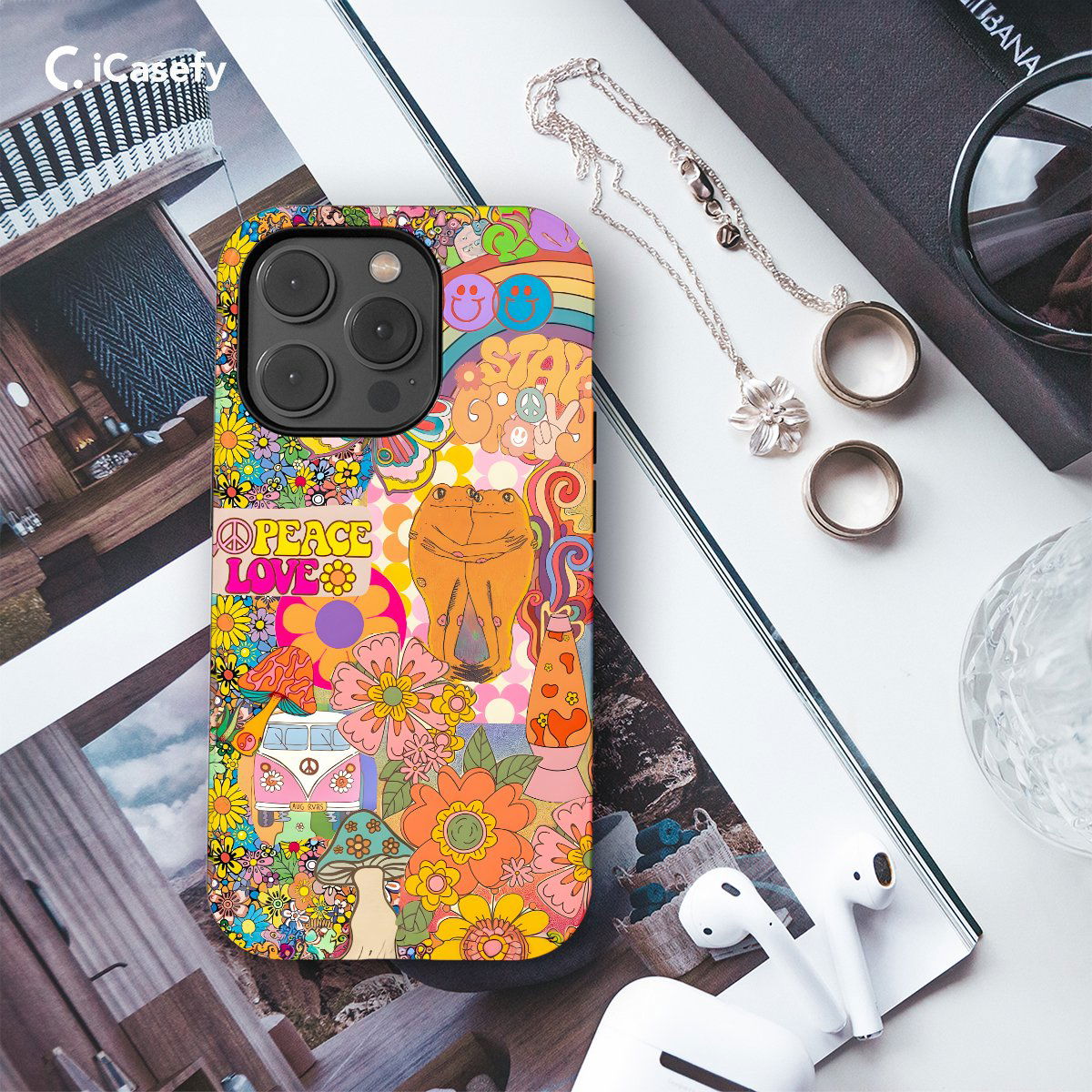 Retro Groovy Hippie Floral Rainbow Trippy Phone Case iPhone Samsung Pixel & More #414 - Image 3