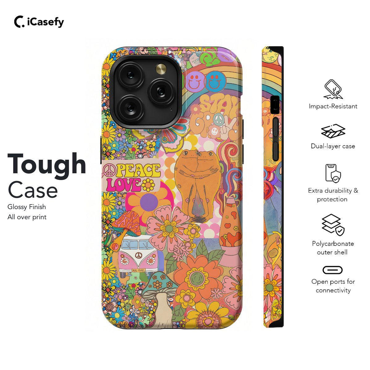 Retro Groovy Hippie Floral Rainbow Trippy Phone Case iPhone Samsung Pixel & More #414 - Image 5