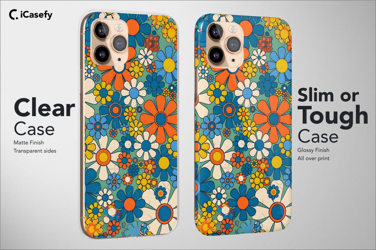 Retro Groovy Phone Case Hippie Floral Rainbow Trippy Cover - Image 2