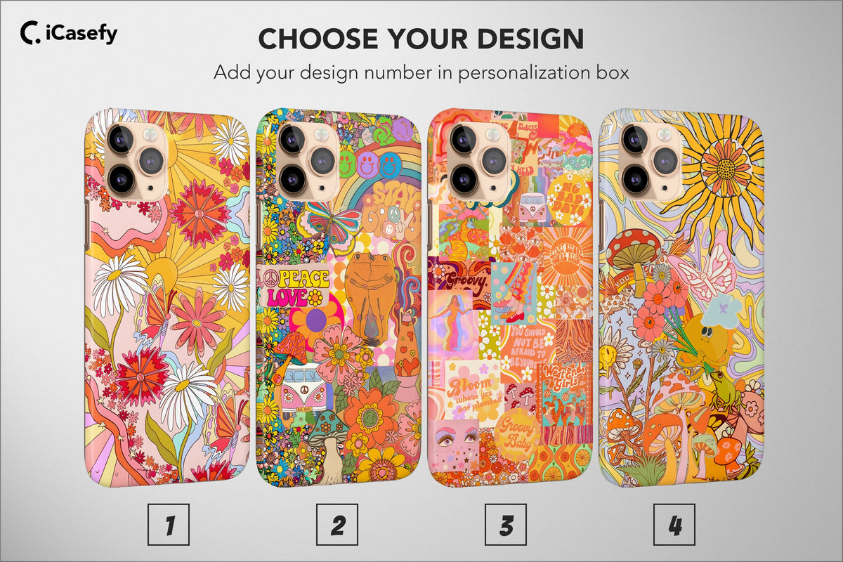 Retro Groovy Phone Case Hippie Floral Rainbow Trippy Cover - Image 1