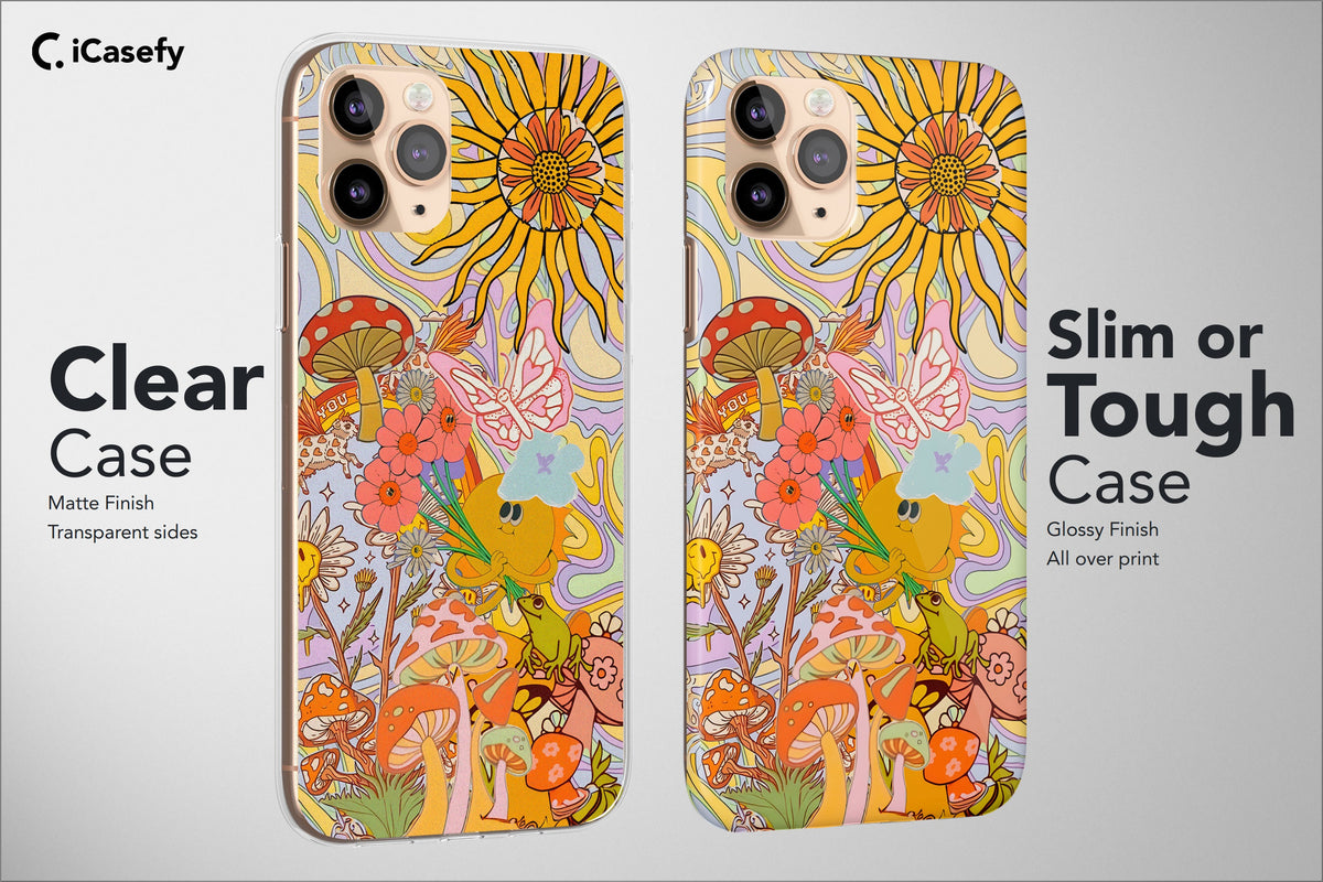 Retro Groovy Phone Case Hippie Floral Rainbow Trippy Cover - Image 5