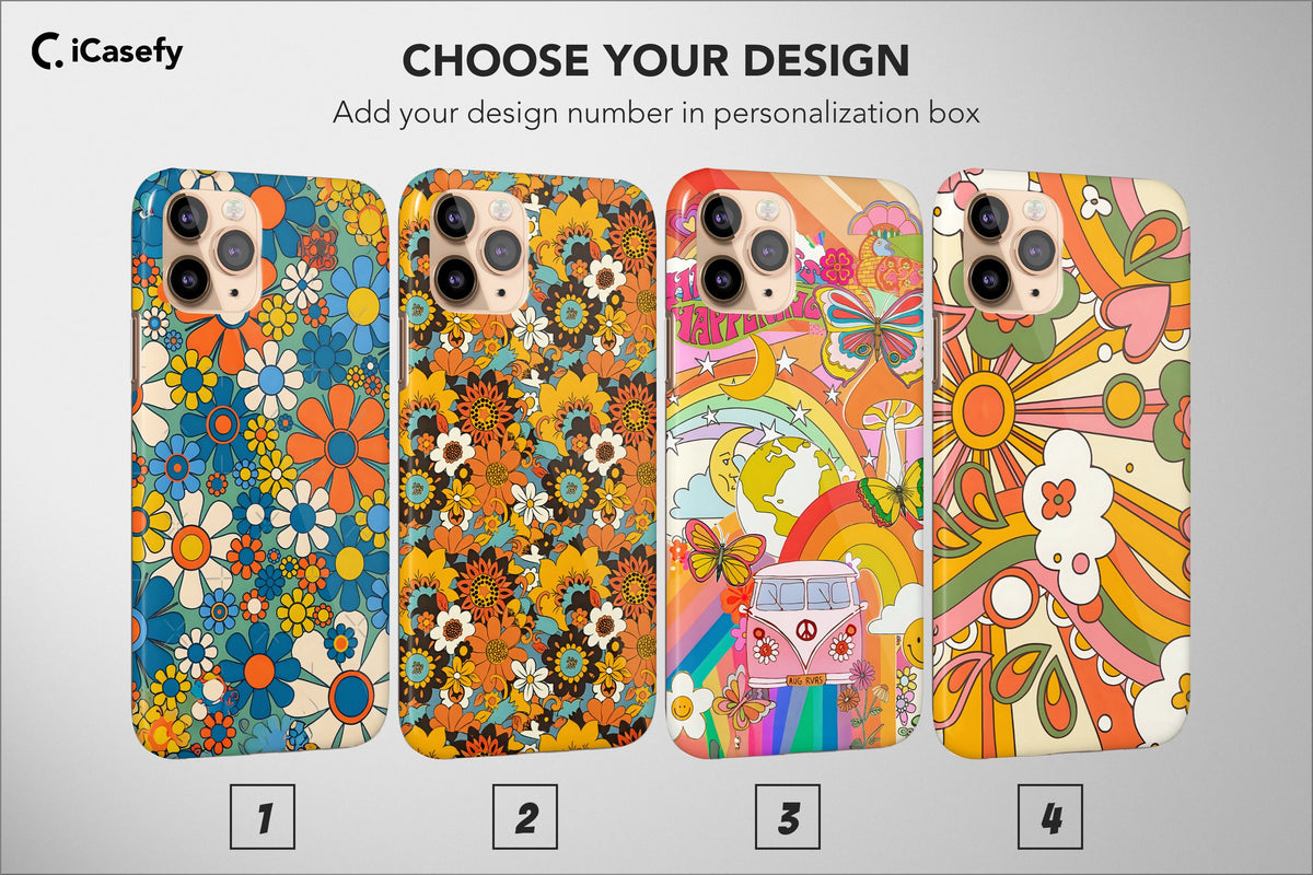 Retro Groovy Phone Case Hippie Floral Rainbow Trippy Cover - Image 1