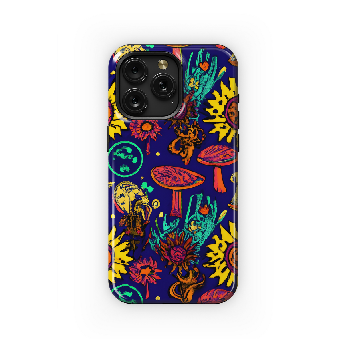 Retro Psychedelic Skulls Phone Case iPhone Samsung Cover Pixel 3520 - Image 1