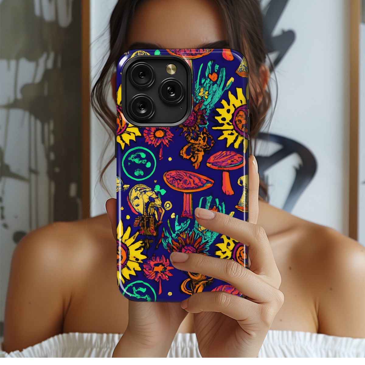 Retro Psychedelic Skulls Phone Case iPhone Samsung Cover Pixel 3520 - Image 2