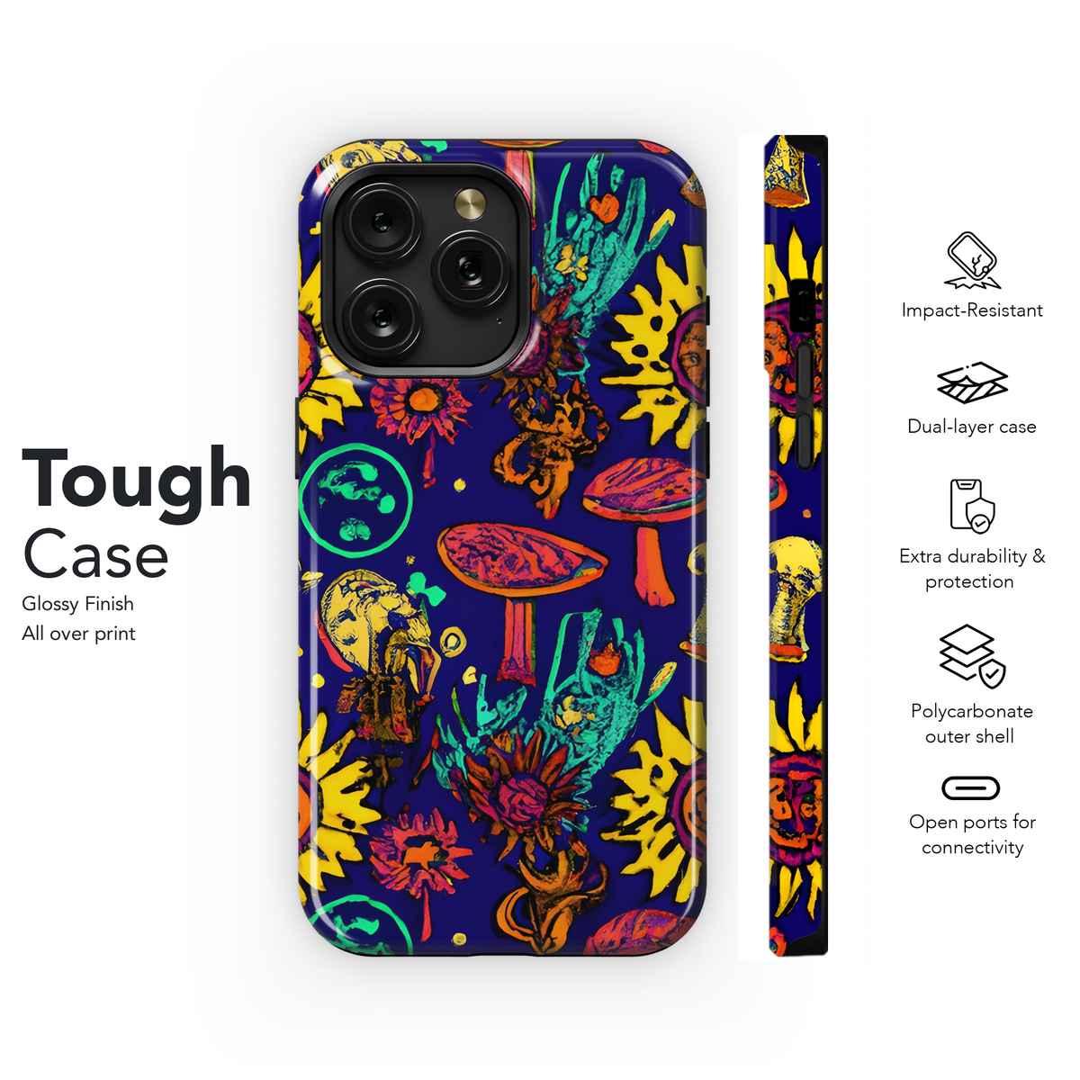 Retro Psychedelic Skulls Phone Case iPhone Samsung Cover Pixel 3520 - Image 6