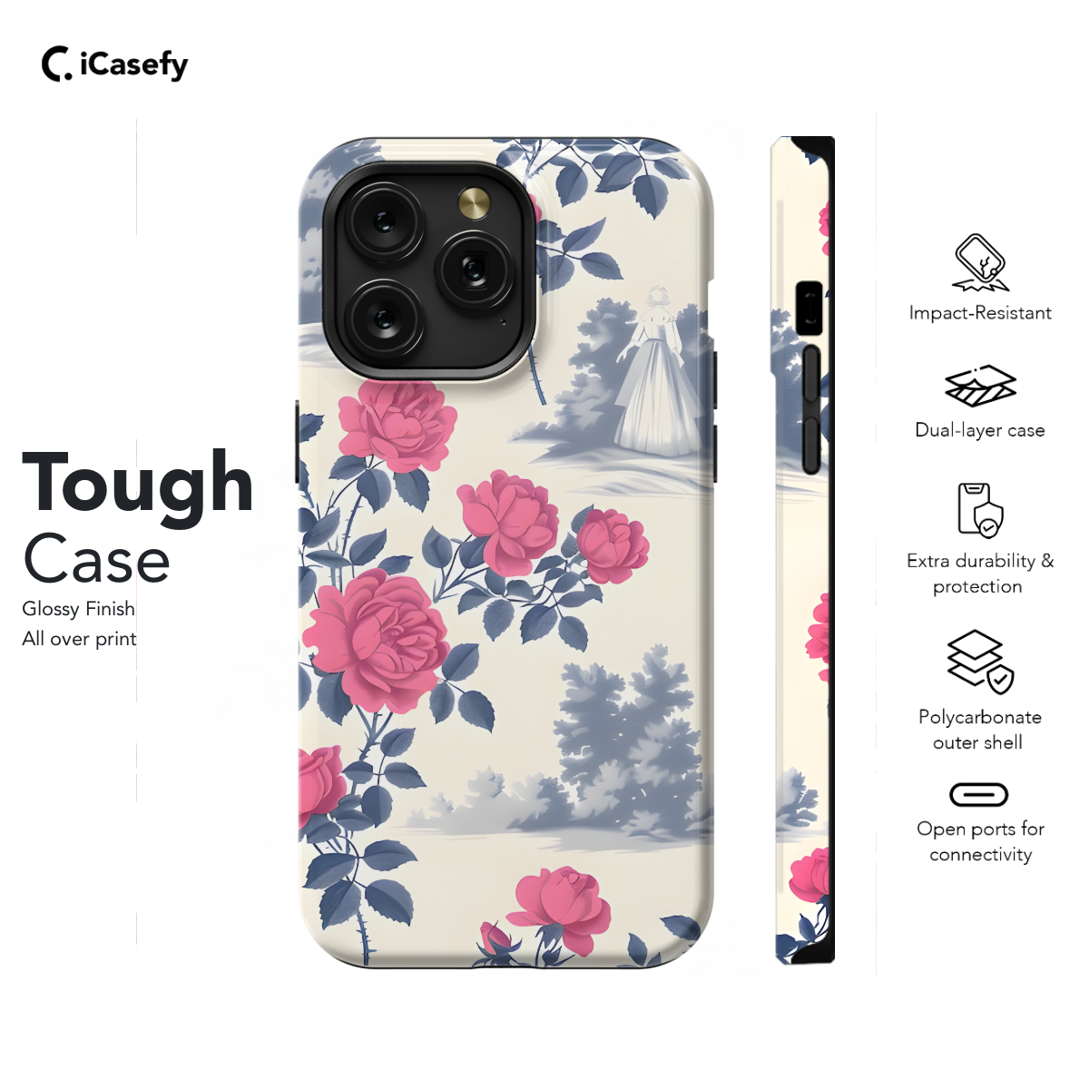 Romantic Toile De Jouy Red Rose Phone Case iPhone Samsung Cover Pixel 1197 - Image 5