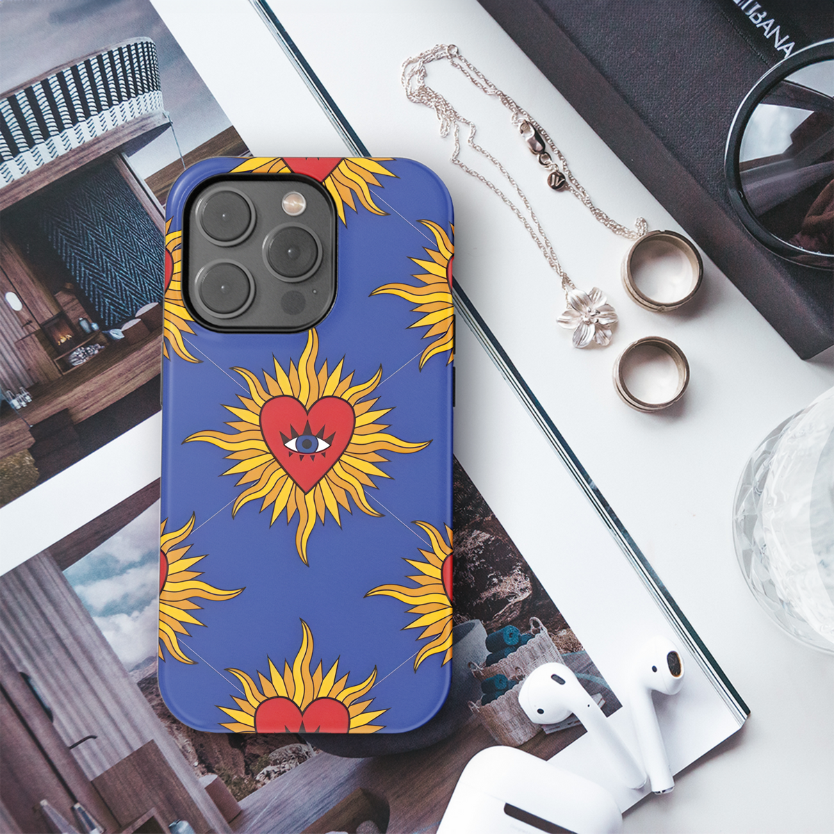 Royal Gothic Pattern Sacred Heart Evil Eye Sun Phone Case iPhone Samsung Cover Pixel 2136 - Image 3