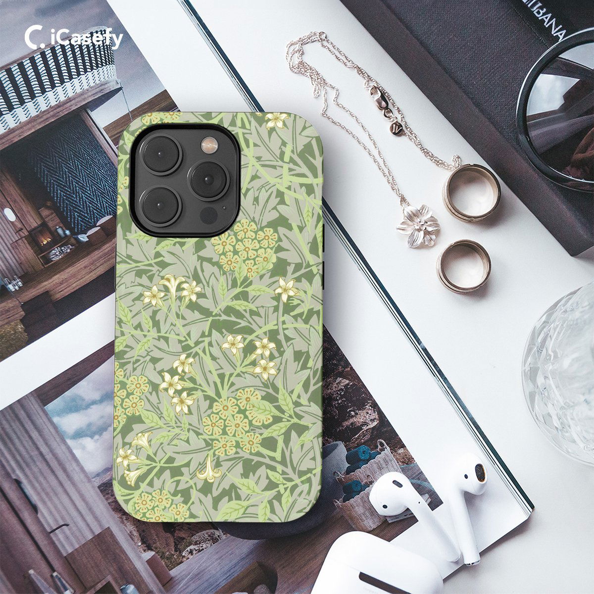 Sage Green Floral Vintage Botanical Leaf Art William Phone Case iPhone Samsung Pixel & More - Image 3