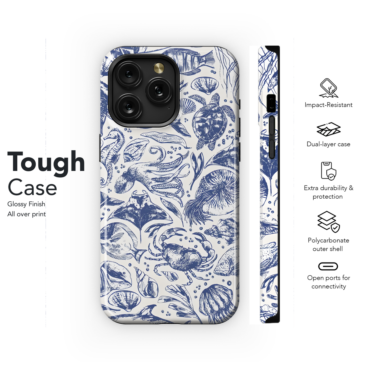 Sea Animal Pattern Blue Phone Case iPhone Samsung Cover Pixel 2322 - Image 6