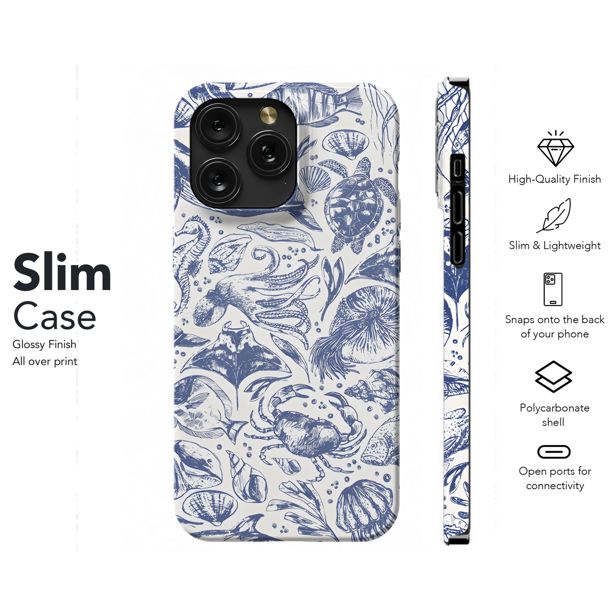 Sea Animal Pattern Blue Phone Case iPhone Samsung Cover Pixel 2322 - Image 7