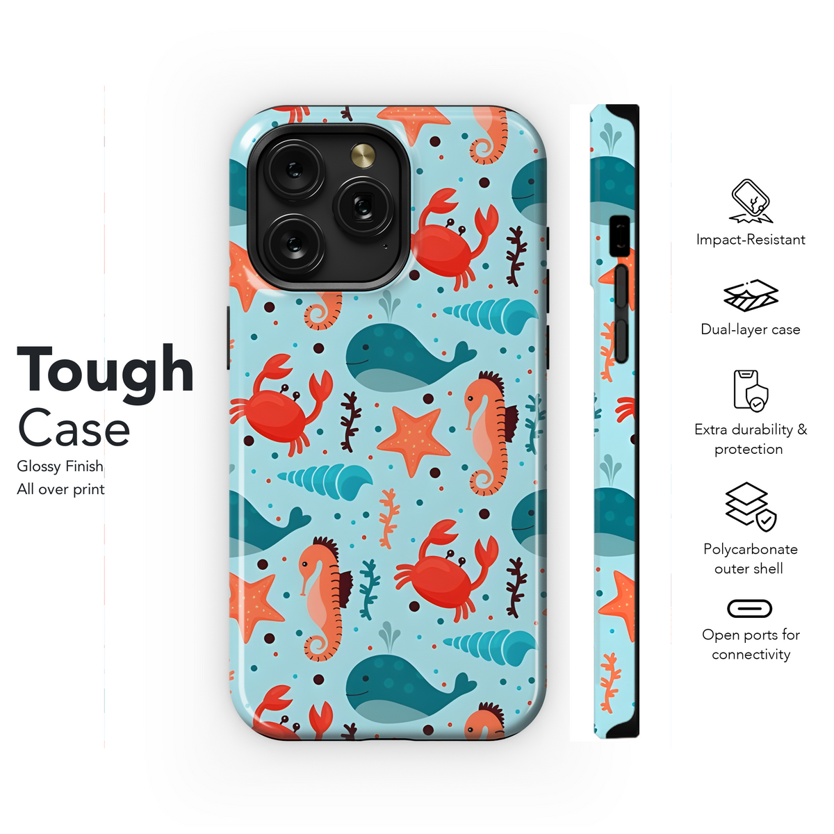 Sea Animals Cartoon Seamless Pattern Phone Case iPhone Samsung Cover Pixel 2325 - Image 6