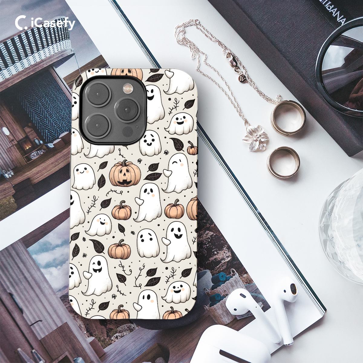 Seamless Aesthetic Halloween Spooky Ghost Pumpkin Fall Phone Case iPhone Samsung Cover Pixel 1029 - Image 3