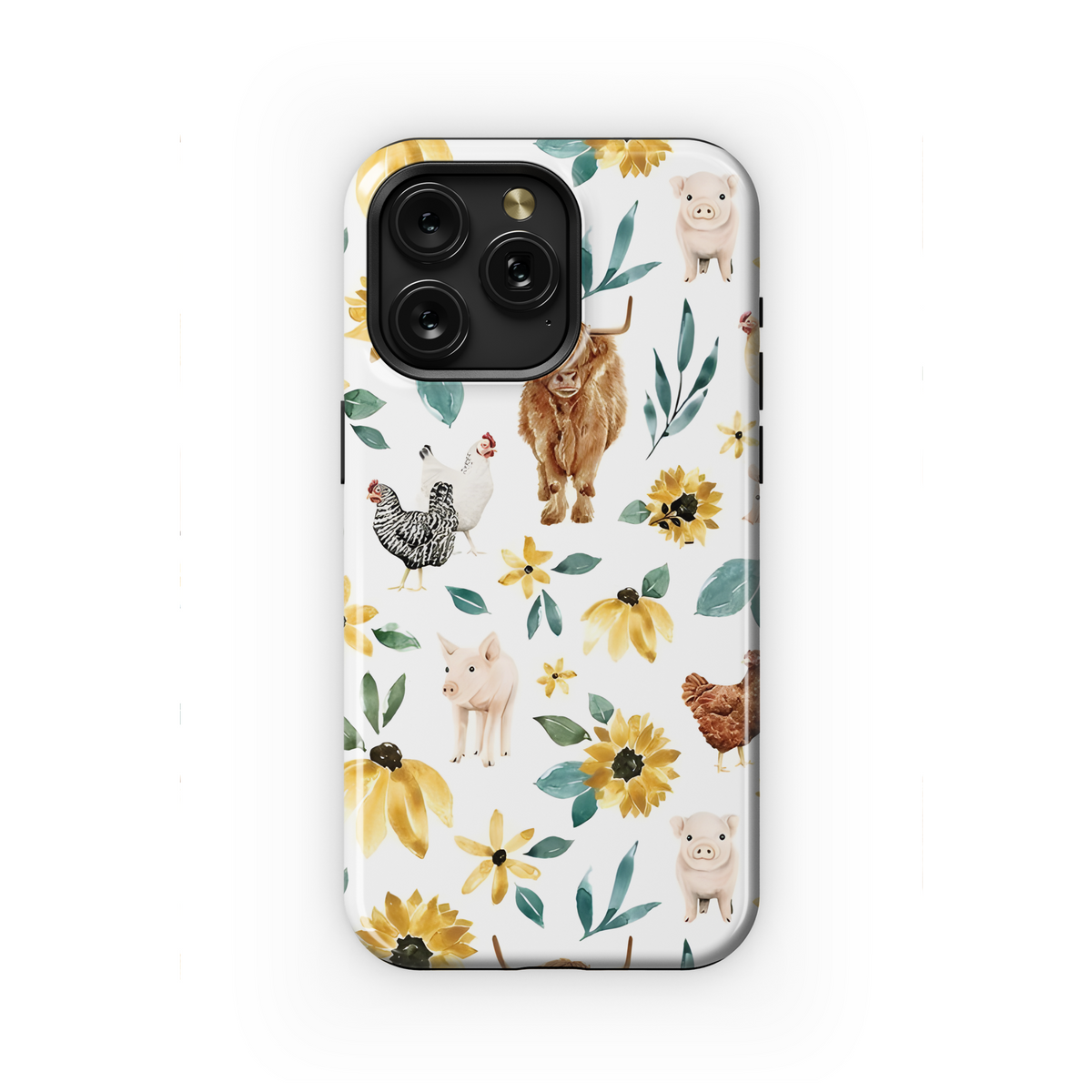 Seamless Animal Chicken Pig Bull Sunflower Phone Case iPhone Samsung Cover Pixel 1838 - Image 1