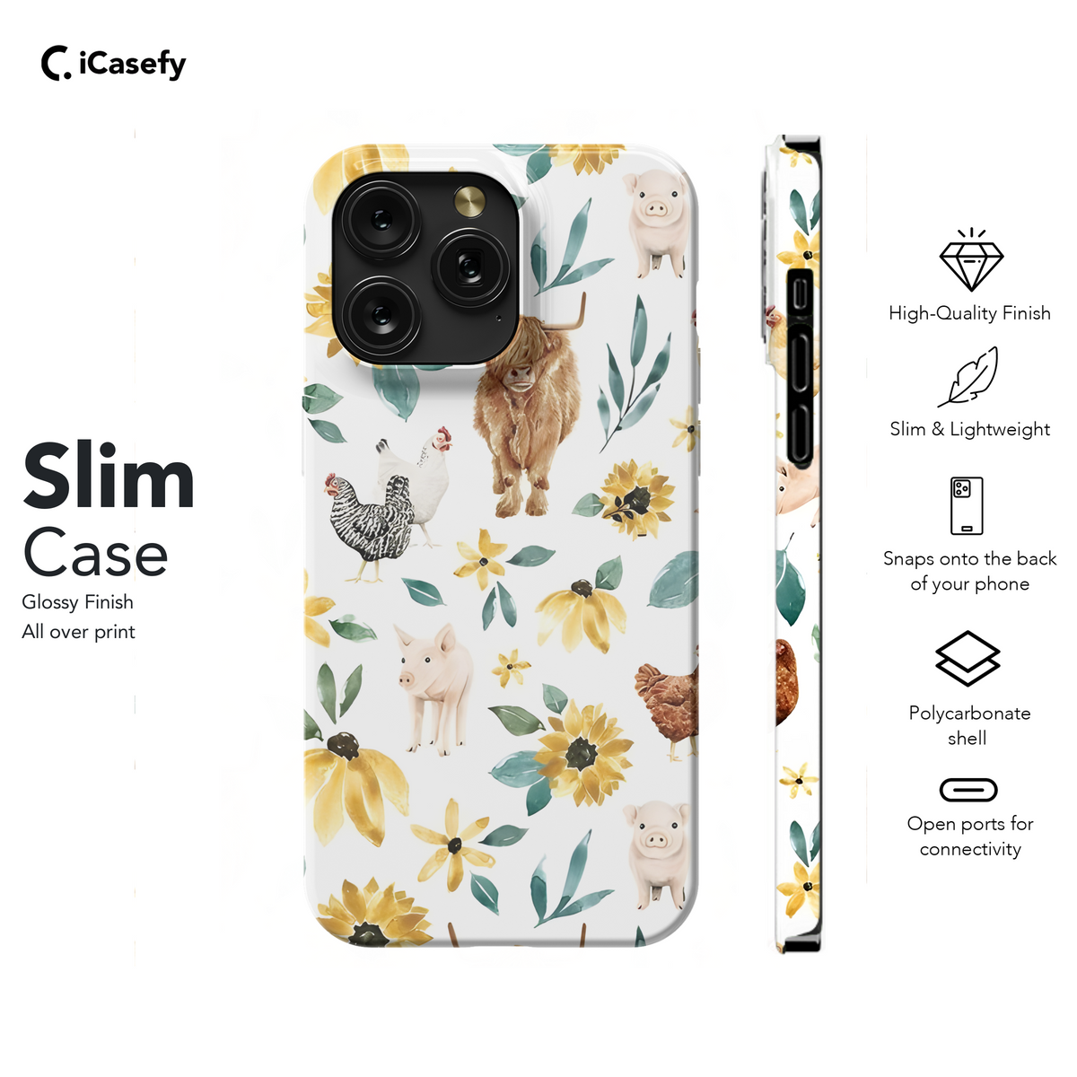 Seamless Animal Chicken Pig Bull Sunflower Phone Case iPhone Samsung Cover Pixel 1838 - Image 7