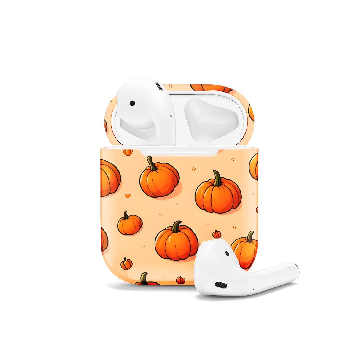 Seamless Cute Orange Pumpkin AirPods Case AirPods Pro AirPods Pro 2 AirPods 3 AirPods 2 Glossy 1078 - Image 1