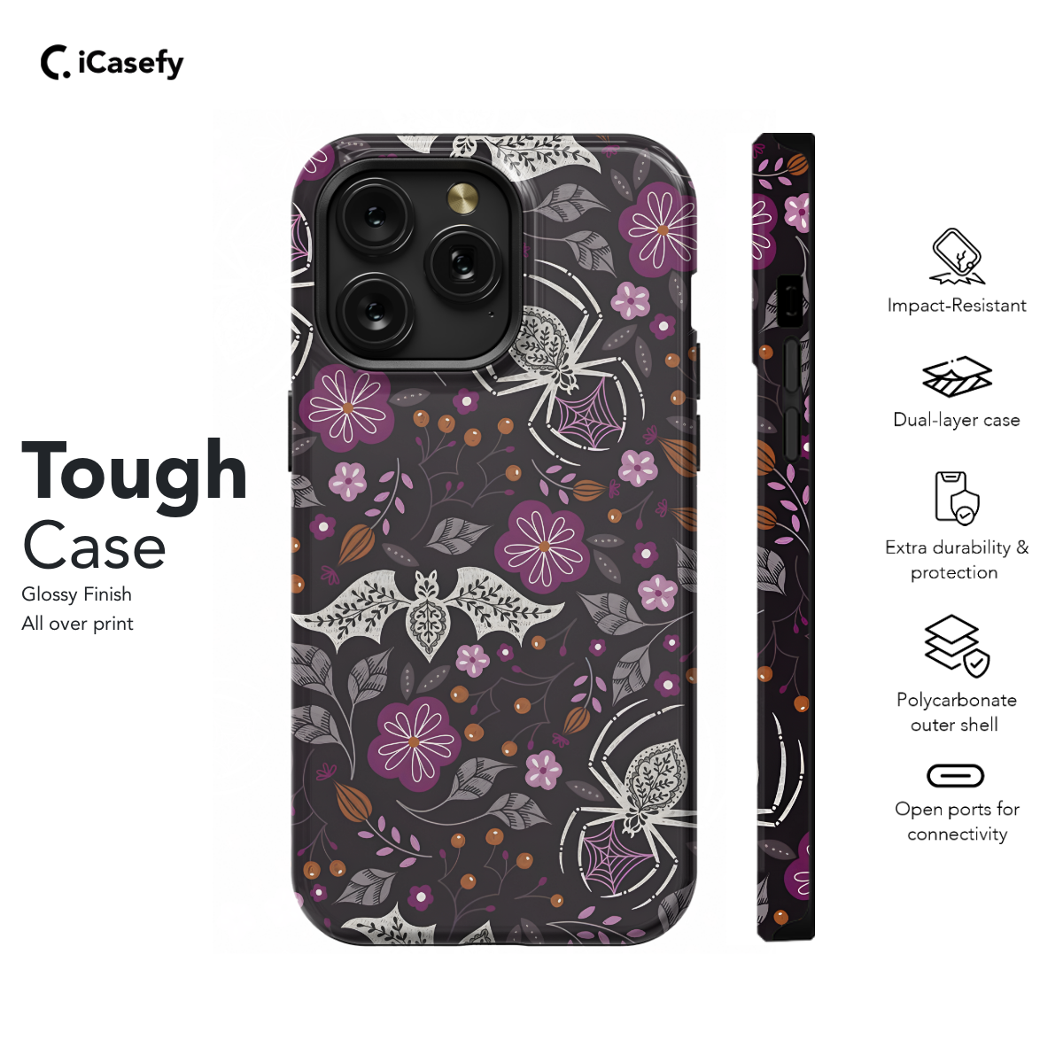 Seamless Floral Spider Web Bat Phone Case iPhone Samsung Cover Pixel 1032 - Image 5