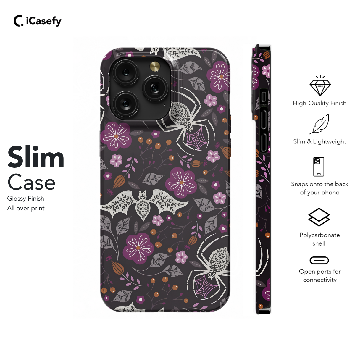 Seamless Floral Spider Web Bat Phone Case iPhone Samsung Cover Pixel 1032 - Image 6