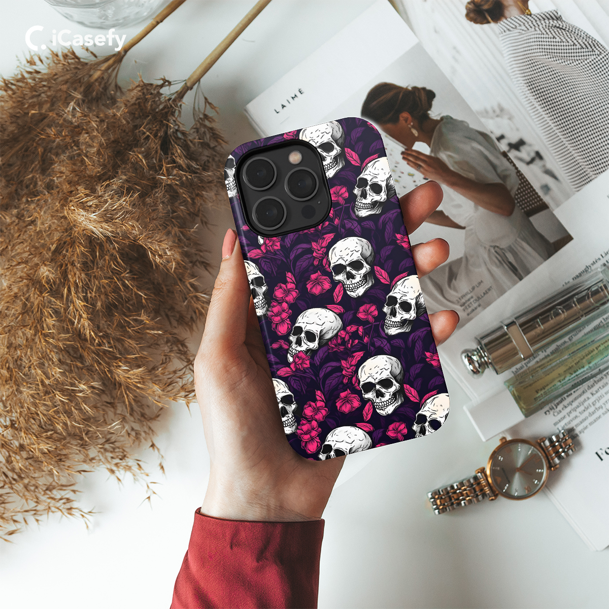 Seamless Flower Skeleton Skull Phone Case iPhone Samsung Pixel & More 342 - Image 2