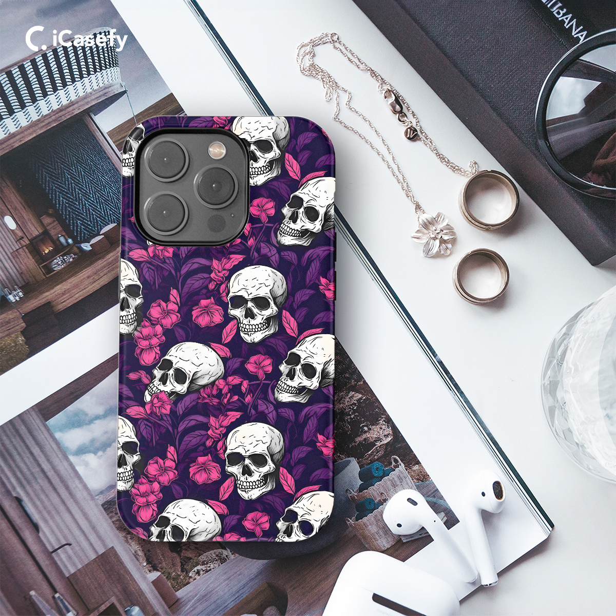 Seamless Flower Skeleton Skull Phone Case iPhone Samsung Pixel & More 342 - Image 3