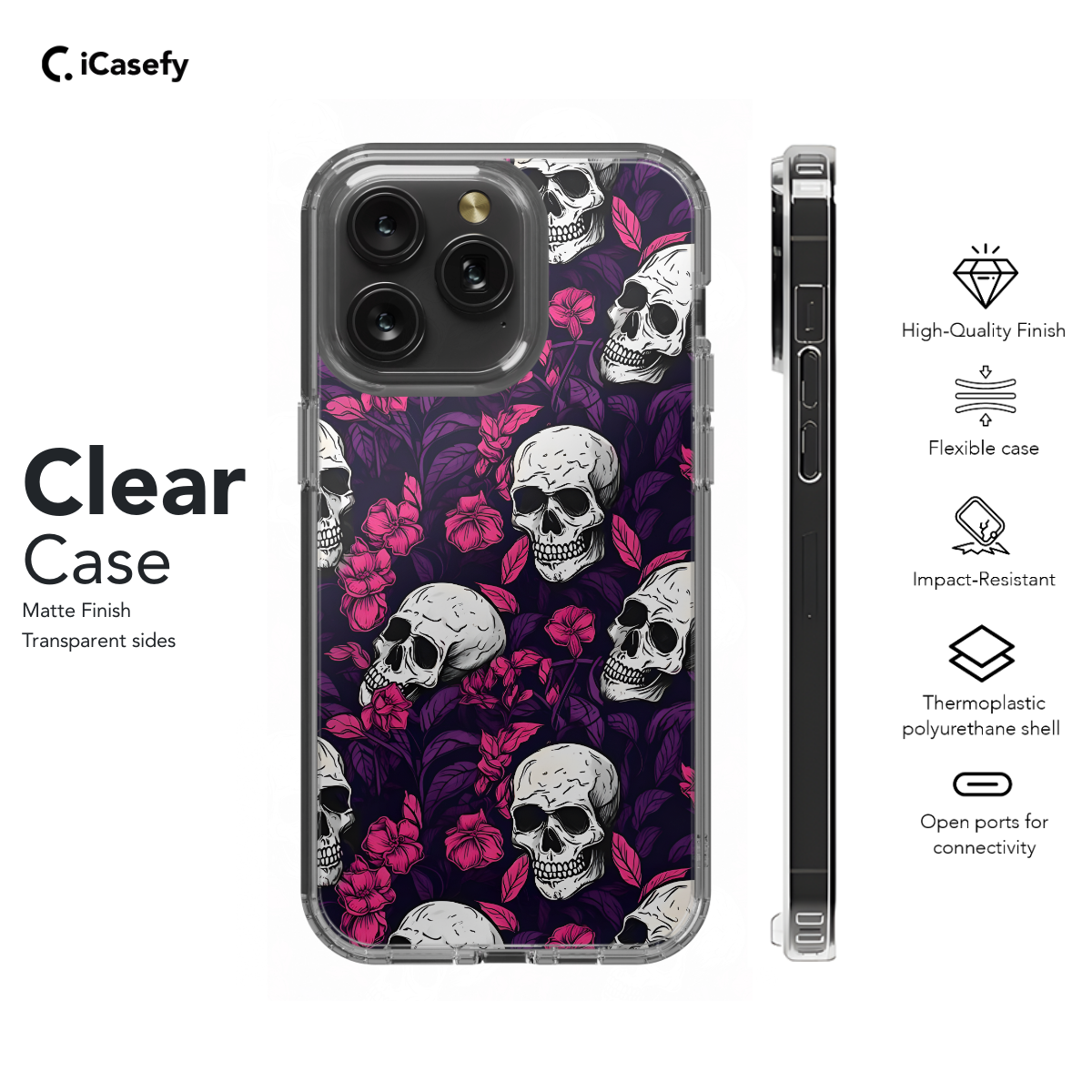 Seamless Flower Skeleton Skull Phone Case iPhone Samsung Pixel & More 342 - Image 7