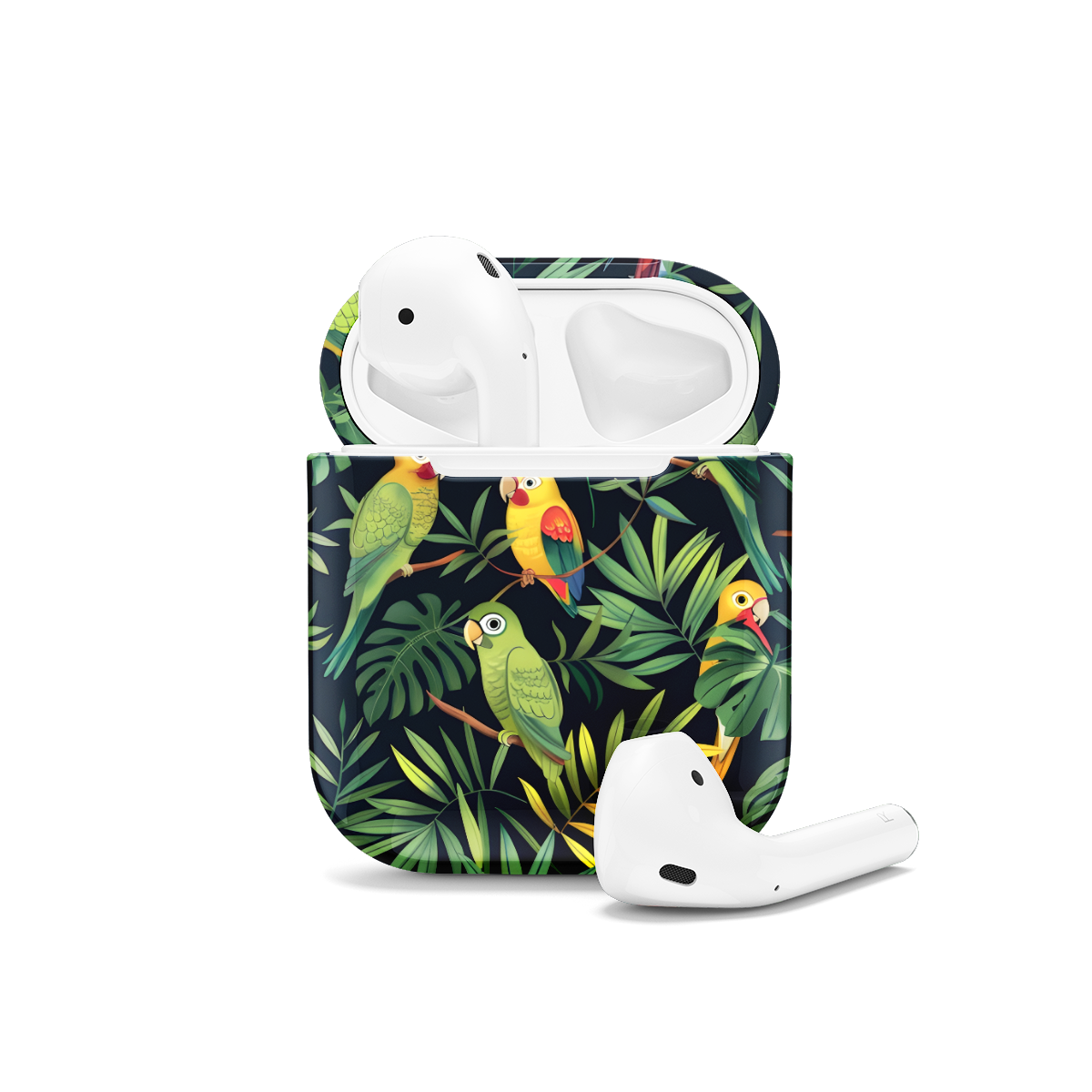 Seamless Green Leaf Bird Parrots AirPods Case AirPods Pro AirPods Pro 2 AirPods 3 AirPods 2 Glossy 1586 - Image 1