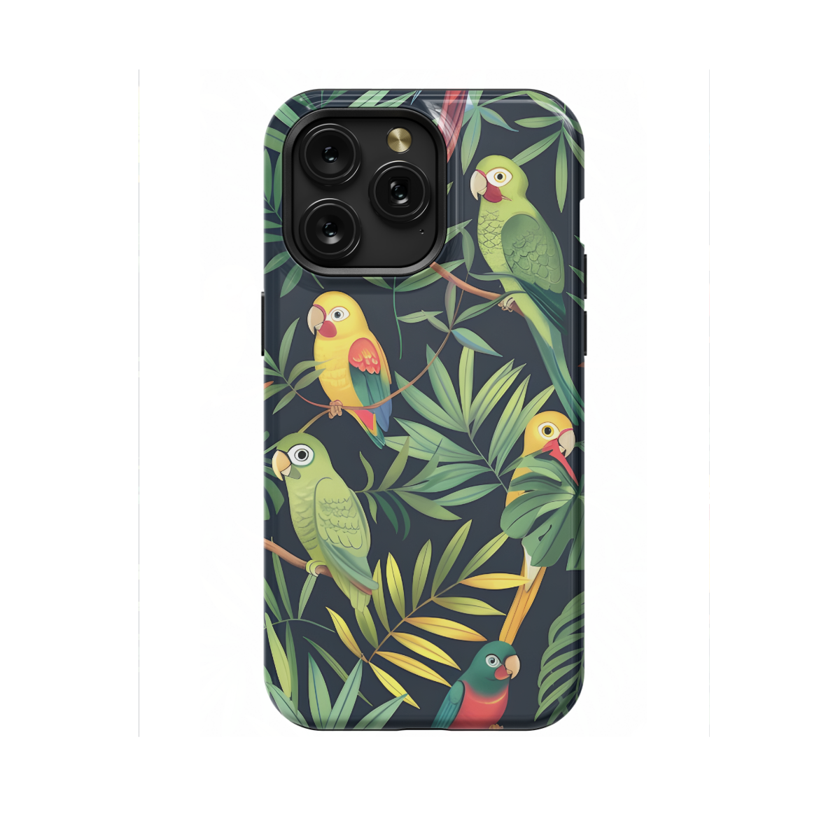 Seamless Green Leaf Bird Parrots Phone Case iPhone Samsung Cover Pixel 1055 - Image 1