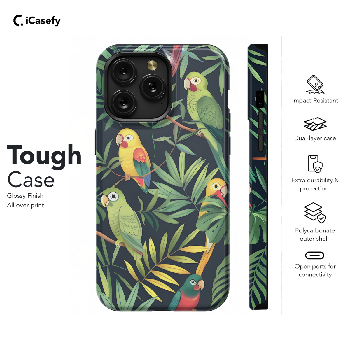 Seamless Green Leaf Bird Parrots Phone Case iPhone Samsung Cover Pixel 1055 - Image 5