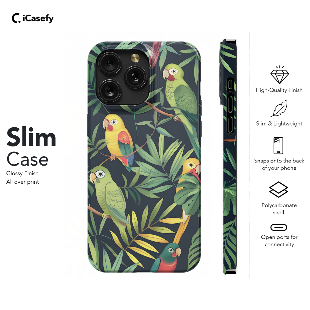 Seamless Green Leaf Bird Parrots Phone Case iPhone Samsung Cover Pixel 1055 - Image 6