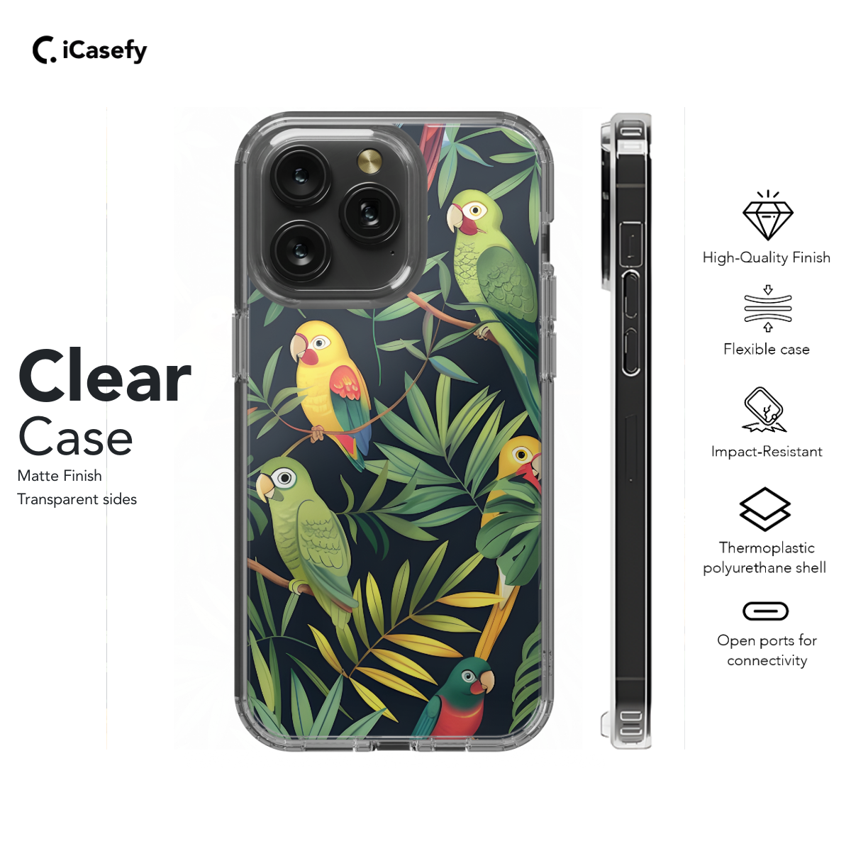 Seamless Green Leaf Bird Parrots Phone Case iPhone Samsung Cover Pixel 1055 - Image 7