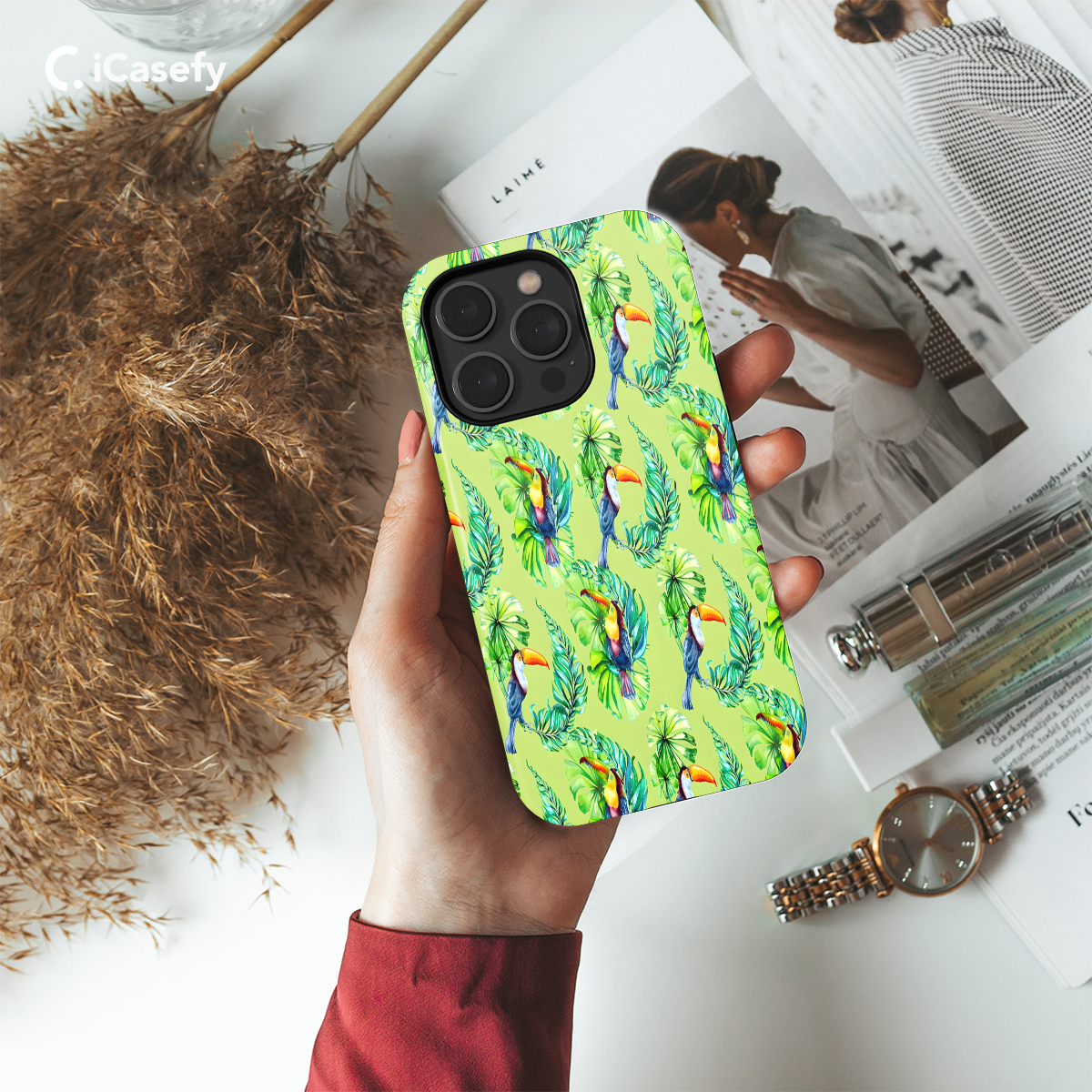 Seamless Green Leaf Bird Toucan Phone Case iPhone Samsung Cover Pixel 1058 - Image 2