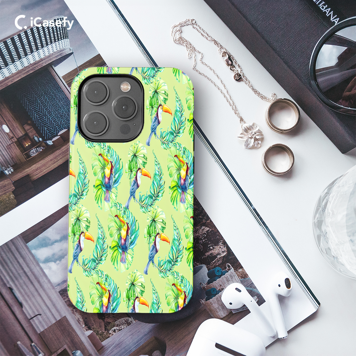 Seamless Green Leaf Bird Toucan Phone Case iPhone Samsung Cover Pixel 1058 - Image 3