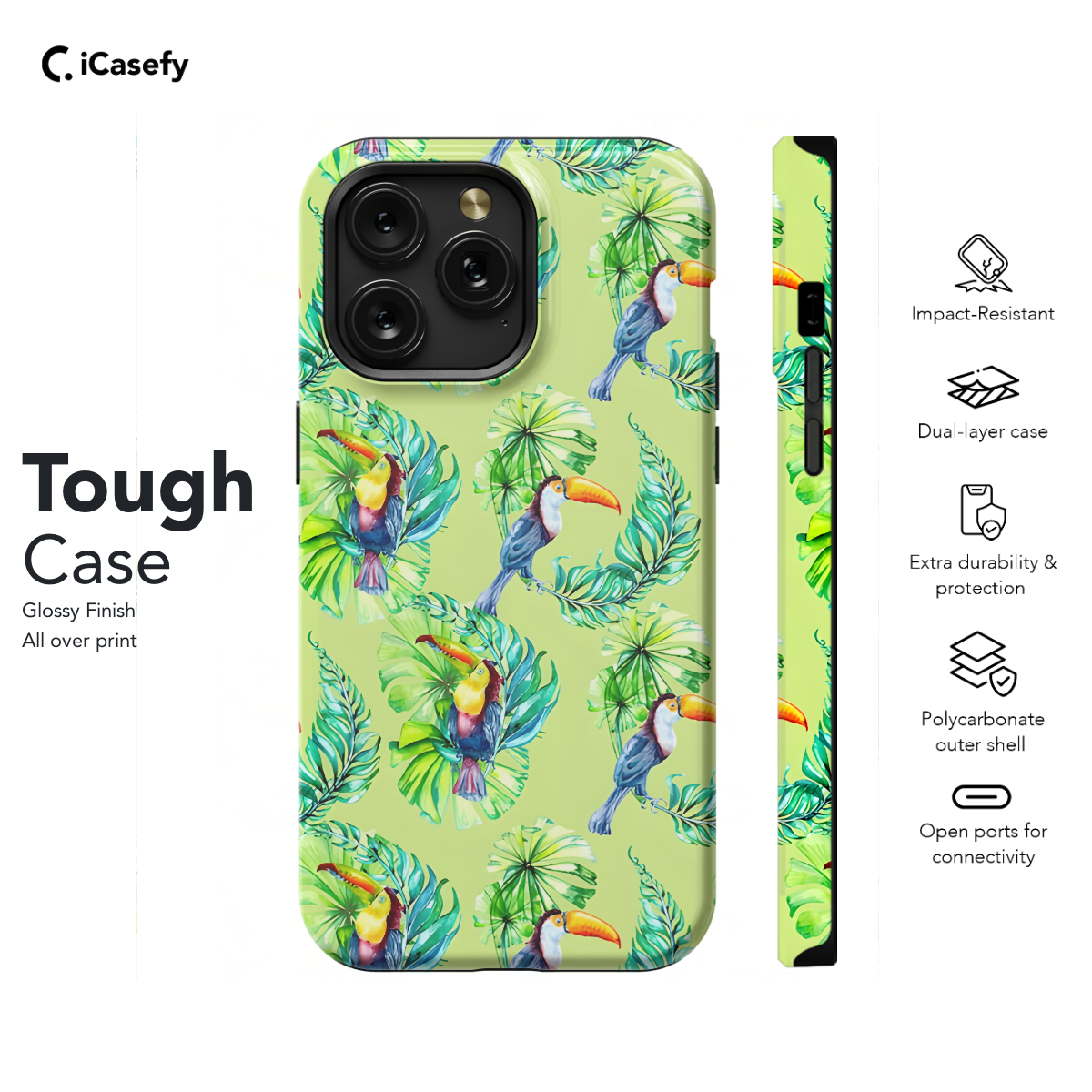 Seamless Green Leaf Bird Toucan Phone Case iPhone Samsung Cover Pixel 1058 - Image 5