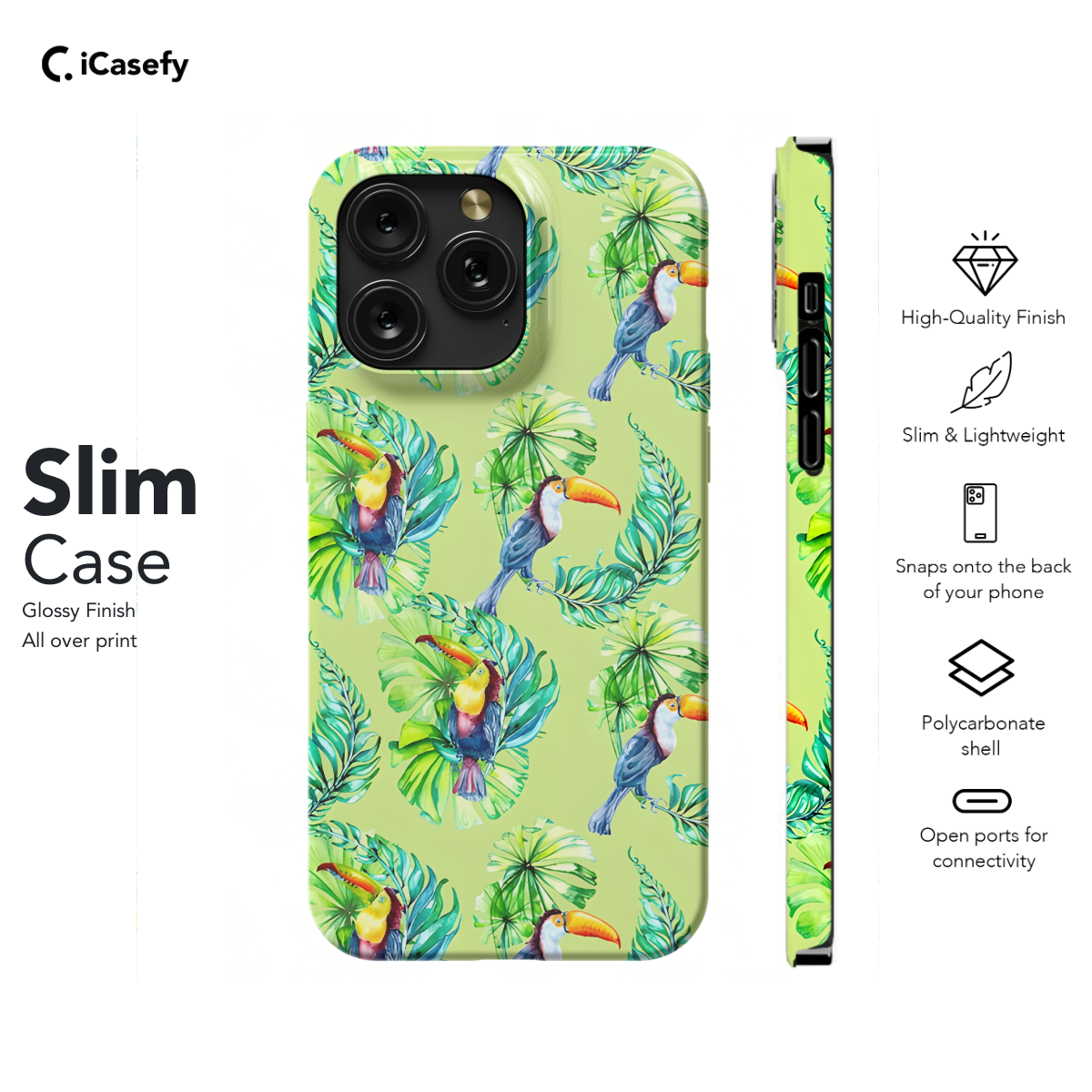 Seamless Green Leaf Bird Toucan Phone Case iPhone Samsung Cover Pixel 1058 - Image 6